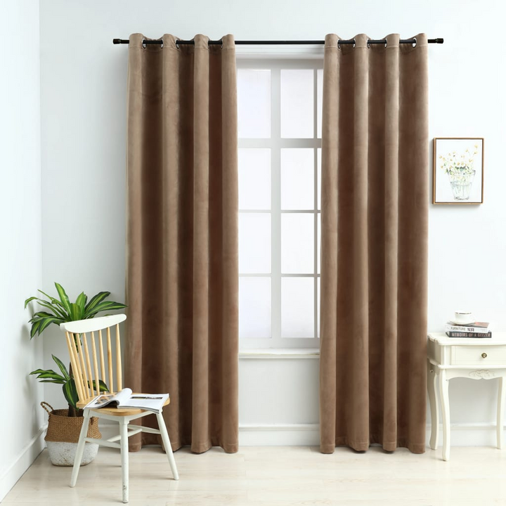 Boho Aesthetic vidaXL Blackout Curtains with Rings 2 pcs Beige 54"x84" Velvet | Biophilic Design Airbnb Decor Furniture 