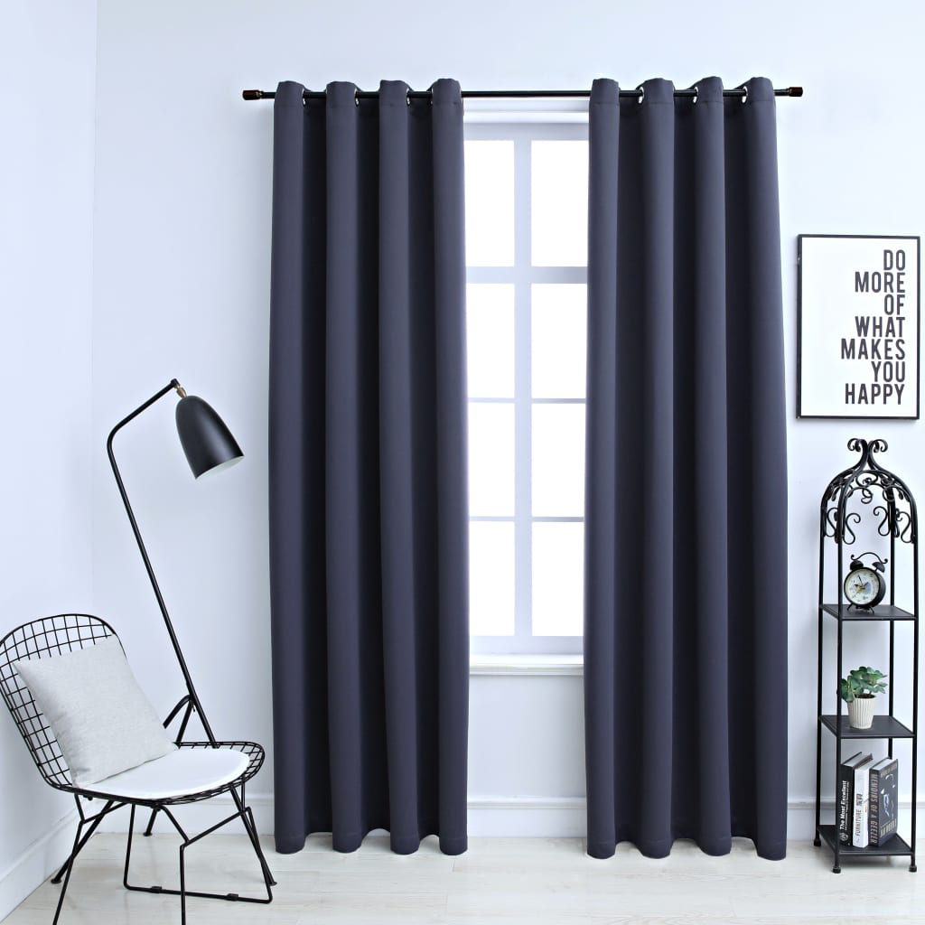 Boho Aesthetic vidaXL Blackout Curtains with Rings 2 pcs Anthracite 54"x63" Fabric | Biophilic Design Airbnb Decor Furniture 