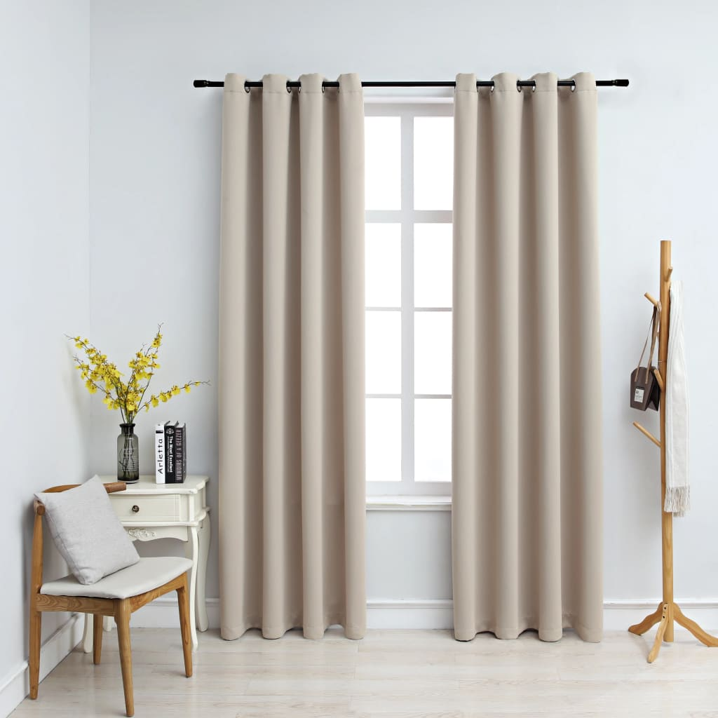 Boho Aesthetic The Stratton | Beige Blackout Curtains with Rings 2 pcs  54"x63" | Biophilic Design Airbnb Decor Furniture 