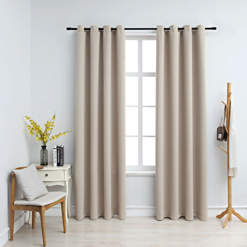 Boho Aesthetic vidaXL Blackout Curtains with Rings 2 pcs Beige 54"x84" Fabric | Biophilic Design Airbnb Decor Furniture 