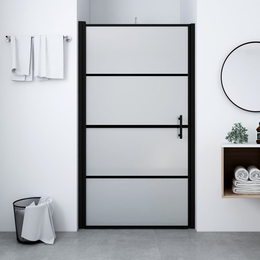Boho Aesthetic vidaXL Shower Door Frost Tempered Glass 31.9"x76.8" Black | Biophilic Design Airbnb Decor Furniture 
