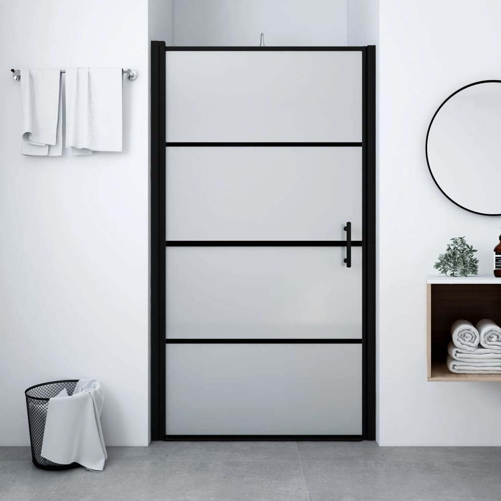 Boho Aesthetic vidaXL Shower Door Frost Tempered Glass 39.4"x70.1" Black | Biophilic Design Airbnb Decor Furniture 