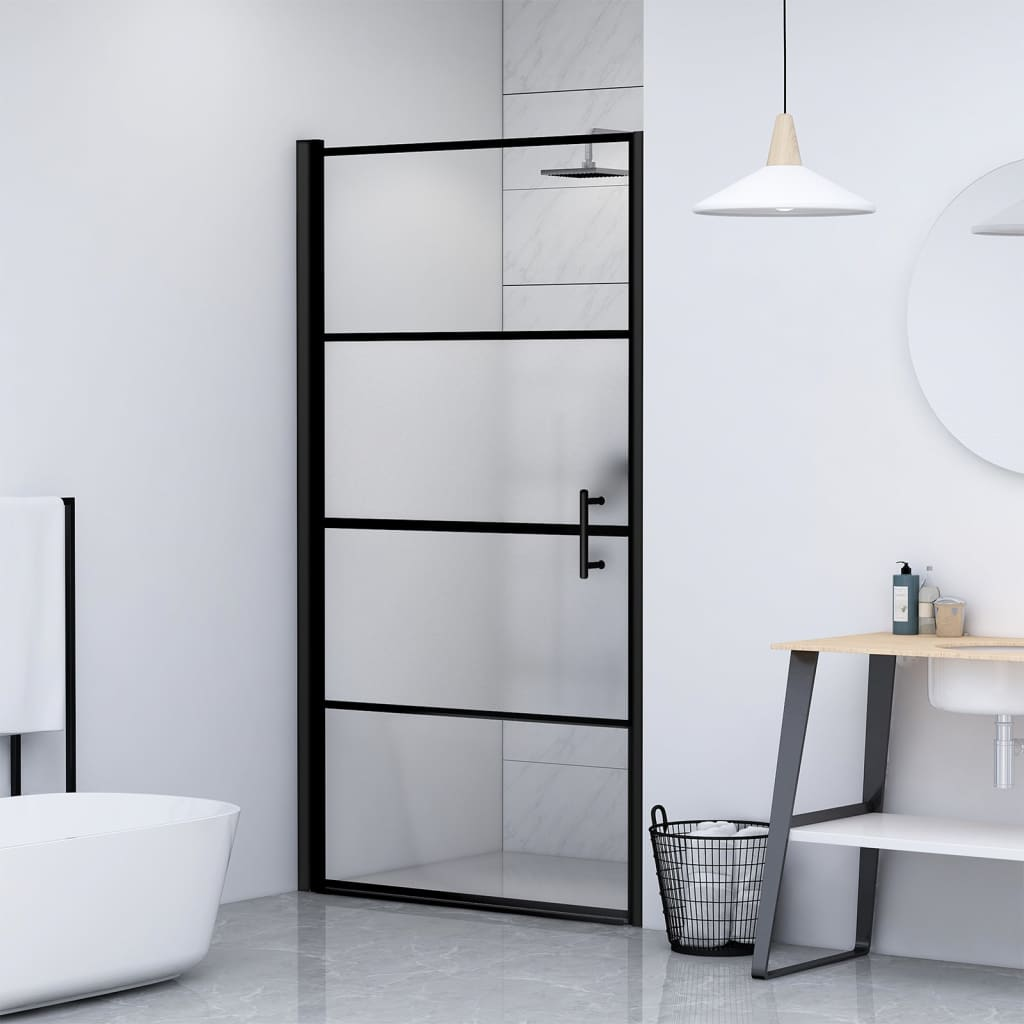 Boho Aesthetic vidaXL Shower Door 39.4"x70.1" Half Frosted Tempered Glass Black | Biophilic Design Airbnb Decor Furniture 