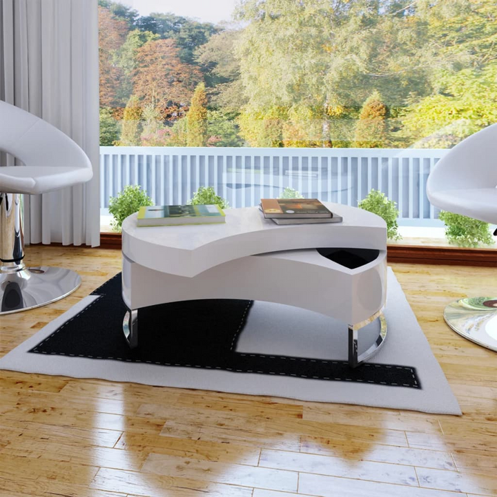 Boho Aesthetic White High Gloss Black Shape Adjustable Coffee Table | Biophilic Design Airbnb Decor Furniture 