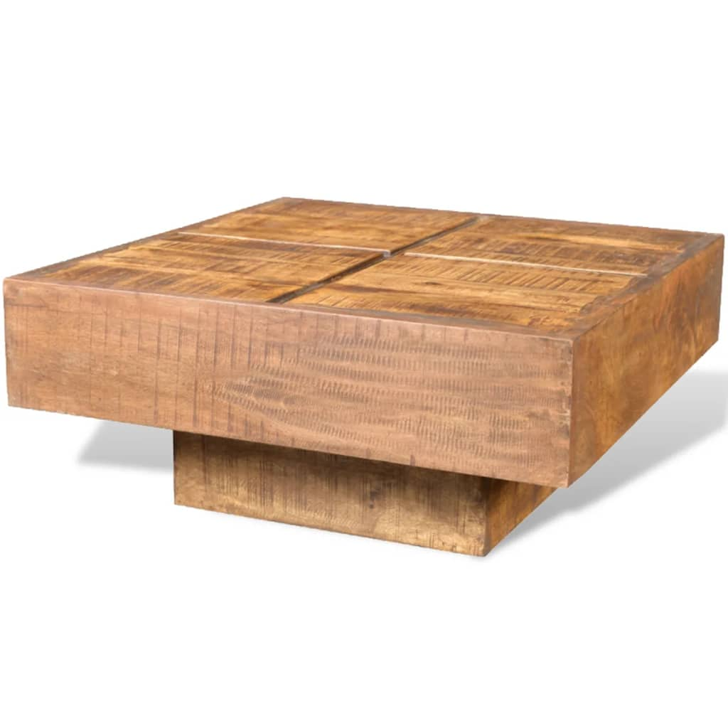 Boho Aesthetic Brown Square Solid Mango Wood Coffee Table | Biophilic Design Airbnb Decor Furniture 
