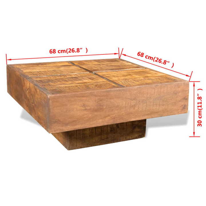 Boho Aesthetic Brown Square Solid Mango Wood Coffee Table | Biophilic Design Airbnb Decor Furniture 