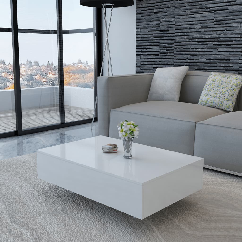 Modern White Luxury High Gloss White Coffee Table - Mediterranean Tuscan Contemporary Home Decor Furniture