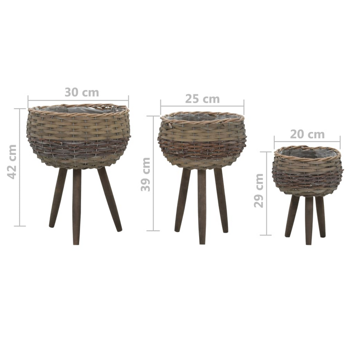 Boho Aesthetic Biophilic Design Planter 3 Pcs Wicker with PE Lining | Biophilic Design Airbnb Decor Furniture 