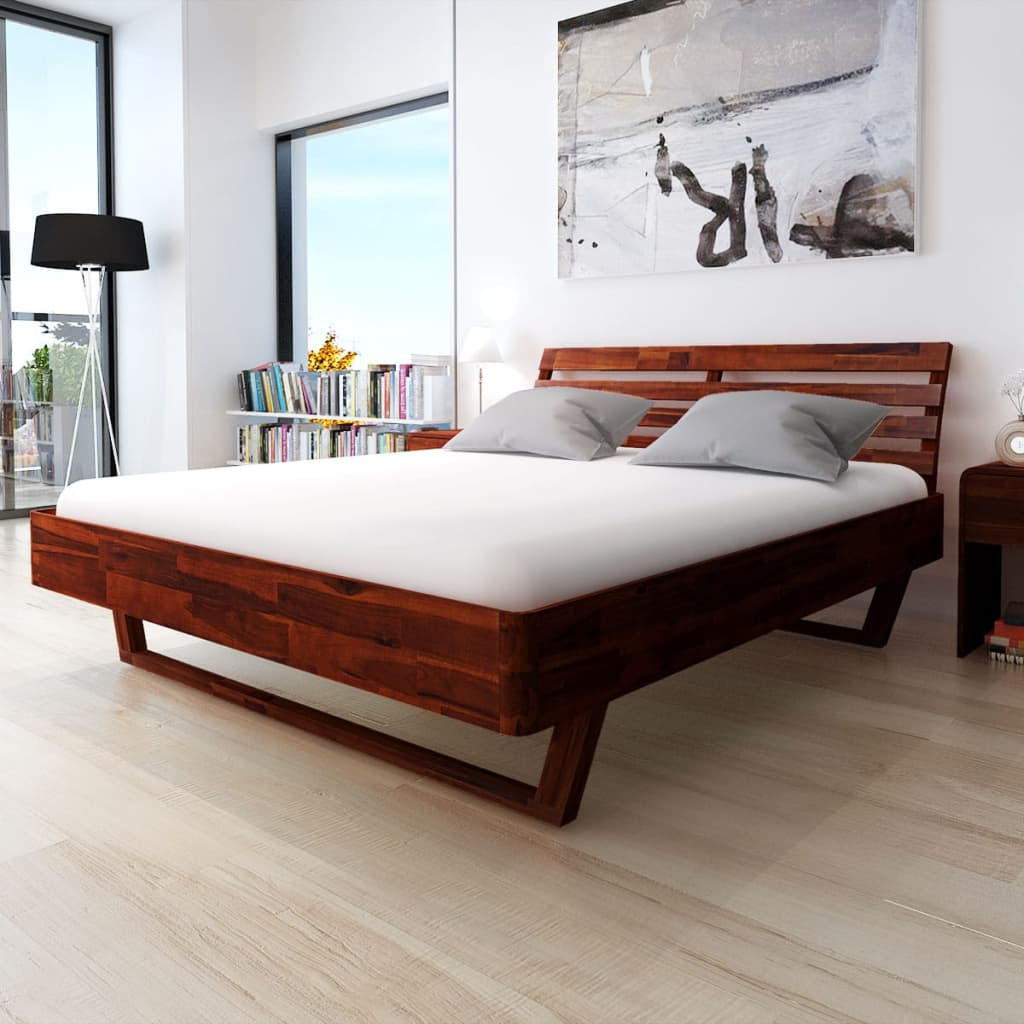 Boho Aesthetic Solid Acacia Eco Wood Bed Frame | Biophilic Design Airbnb Decor Furniture 