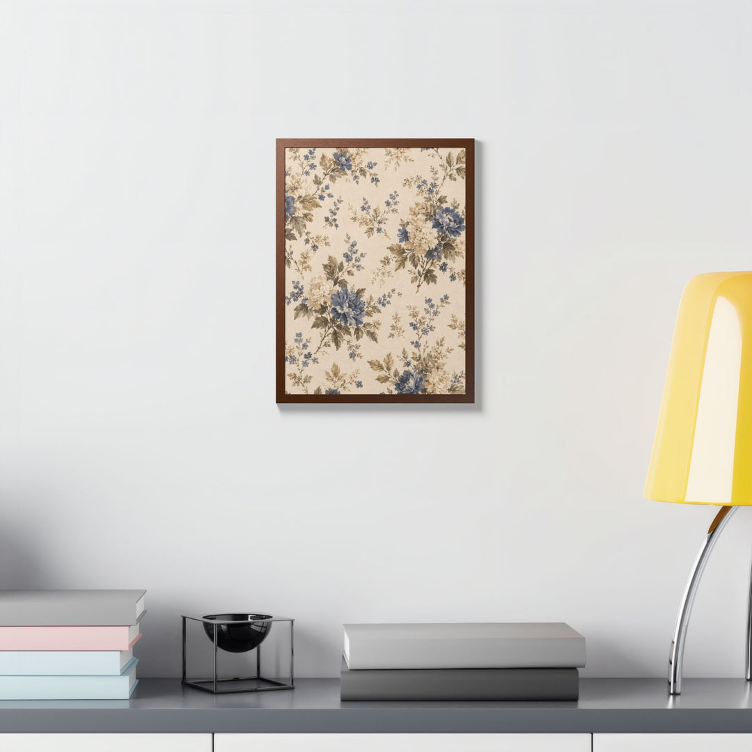 Buy farmhouse furniture Vintage Floral Framed Poster — Blue &amp; Beige Botanical Wall Art - Modern Cottage Farmhouse Furniture