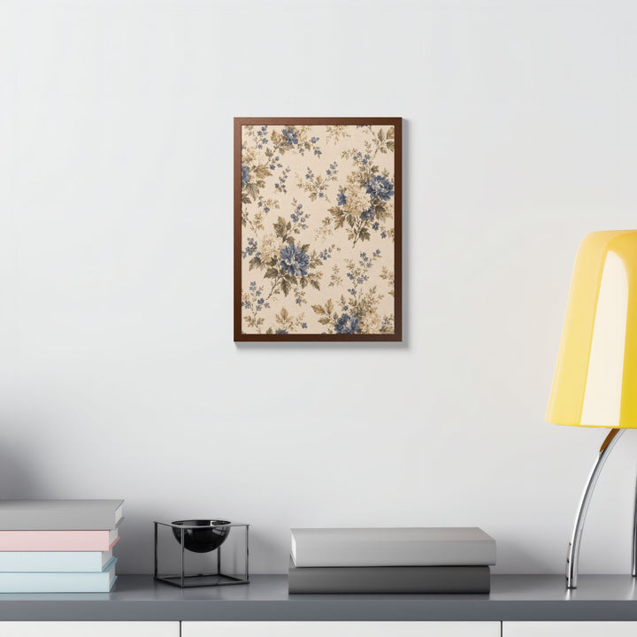 Buy farmhouse furniture Vintage Floral Framed Poster — Blue &amp; Beige Botanical Wall Art - Modern Cottage Farmhouse Furniture