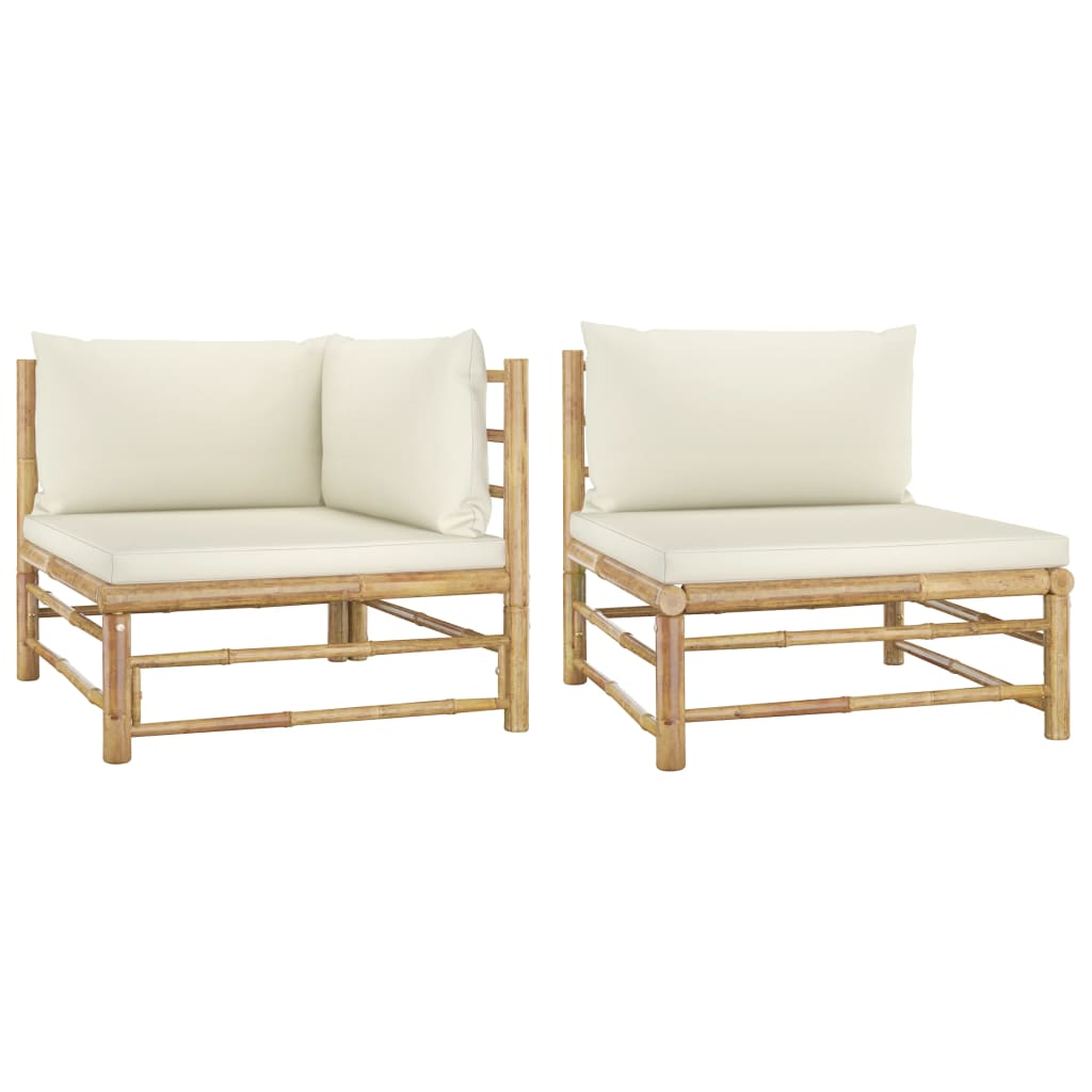 Boho Aesthetic vidaXL 2 Piece Patio Lounge Set with Cream White Cushions Bamboo | Biophilic Design Airbnb Decor Furniture 