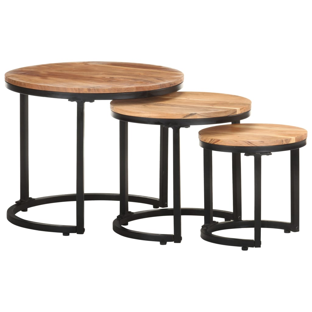 Boho Aesthetic Side Tables 3 pcs Solid Acacia Wood | Biophilic Design Airbnb Decor Furniture 