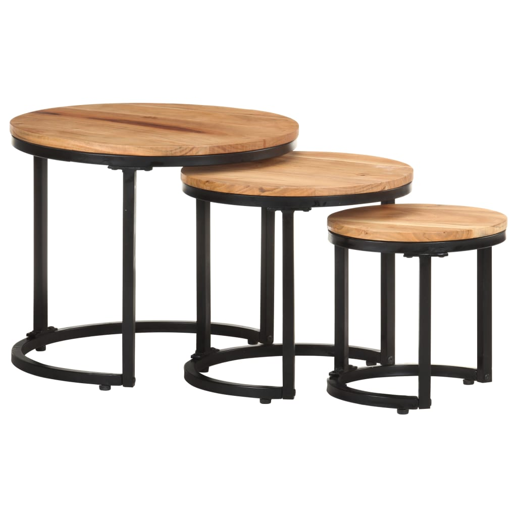 Boho Aesthetic Side Tables 3 pcs Solid Acacia Wood | Biophilic Design Airbnb Decor Furniture 