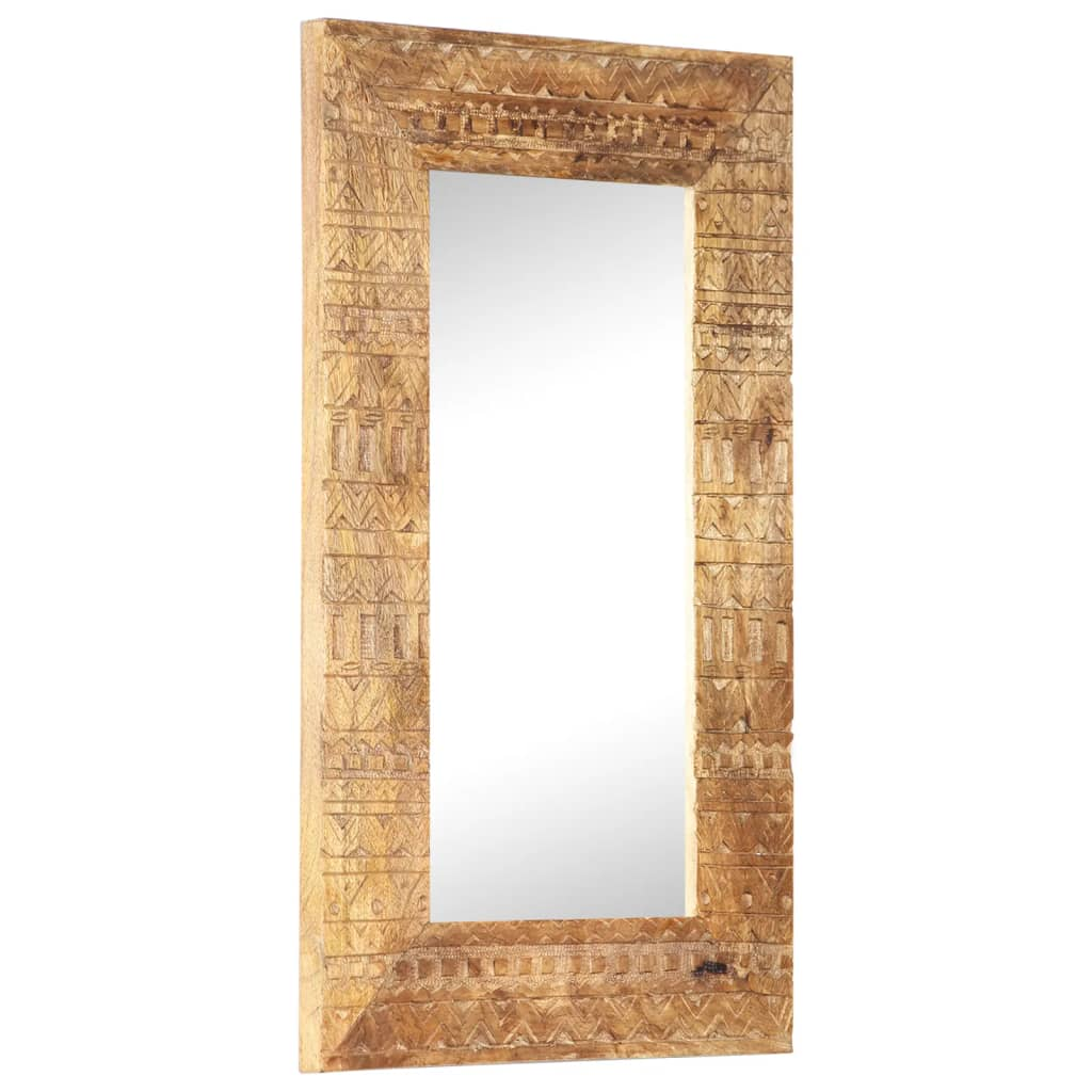 Boho Aesthetic Hand-Carved Mounted/Standing Accent Mirror Solid Mango Wood | Biophilic Design Airbnb Decor Furniture 