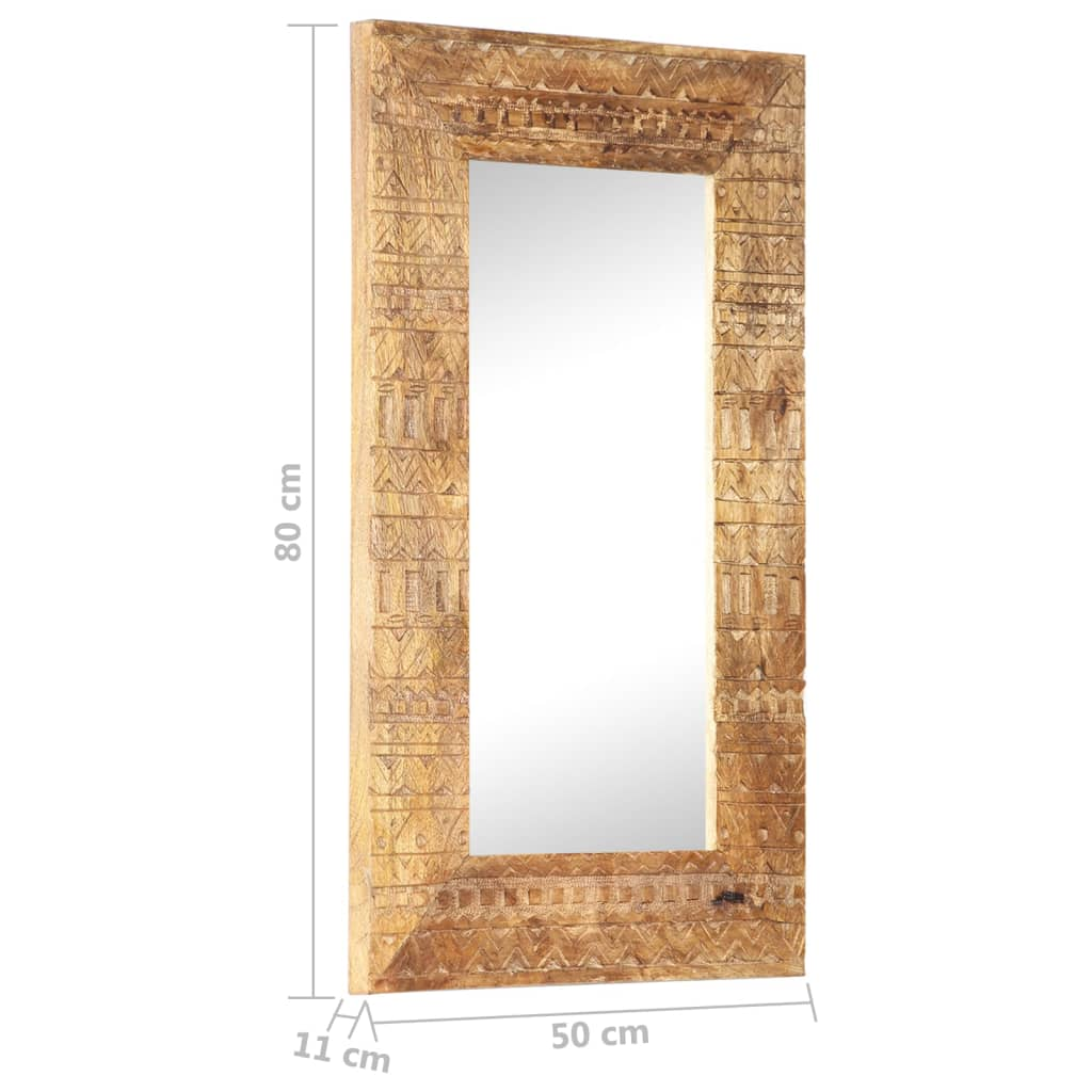 Boho Aesthetic Hand-Carved Mounted/Standing Accent Mirror Solid Mango Wood | Biophilic Design Airbnb Decor Furniture 