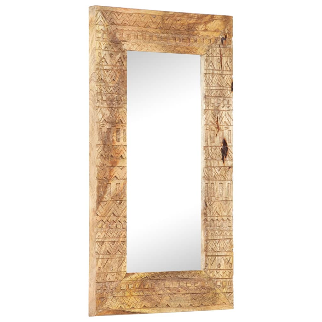 Boho Aesthetic Hand-Carved Mounted/Standing Accent Mirror Solid Mango Wood | Biophilic Design Airbnb Decor Furniture 