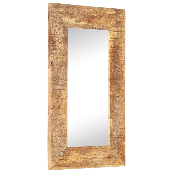 Boho Aesthetic Hand-Carved Mounted/Standing Accent Mirror Solid Mango Wood | Biophilic Design Airbnb Decor Furniture 