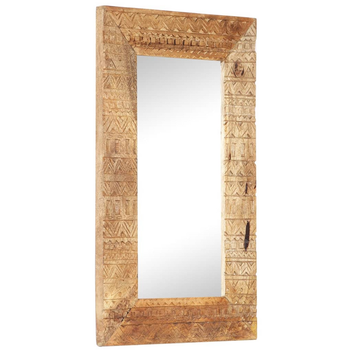 Boho Aesthetic Hand-Carved Mounted/Standing Accent Mirror Solid Mango Wood | Biophilic Design Airbnb Decor Furniture 