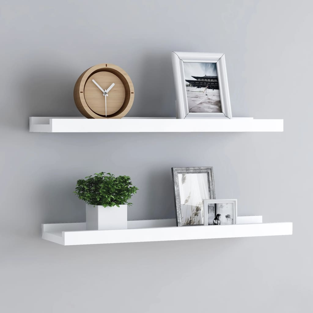 Boho Aesthetic vidaXL Picture Frame Ledge Shelves 2 pcs White 15.7"x3.5"x1.2" MDF | Biophilic Design Airbnb Decor Furniture 