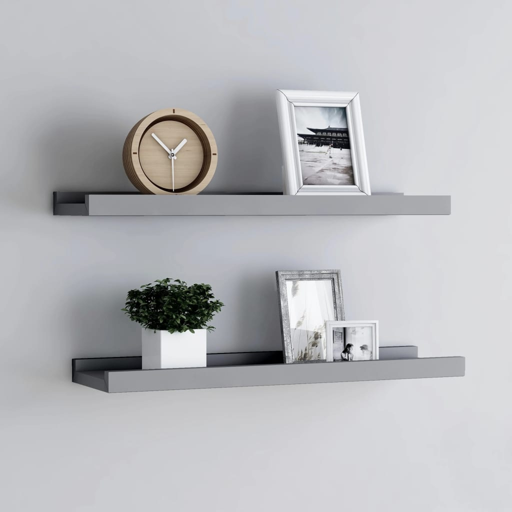 Boho Aesthetic vidaXL Picture Frame Ledge Shelves 2 pcs Gray 15.7"x3.5"x1.2" MDF | Biophilic Design Airbnb Decor Furniture 