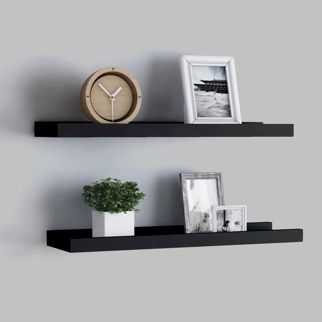 Boho Aesthetic vidaXL Picture Frame Ledge Shelves 2 pcs Black 15.7"x3.5"x1.2" MDF | Biophilic Design Airbnb Decor Furniture 