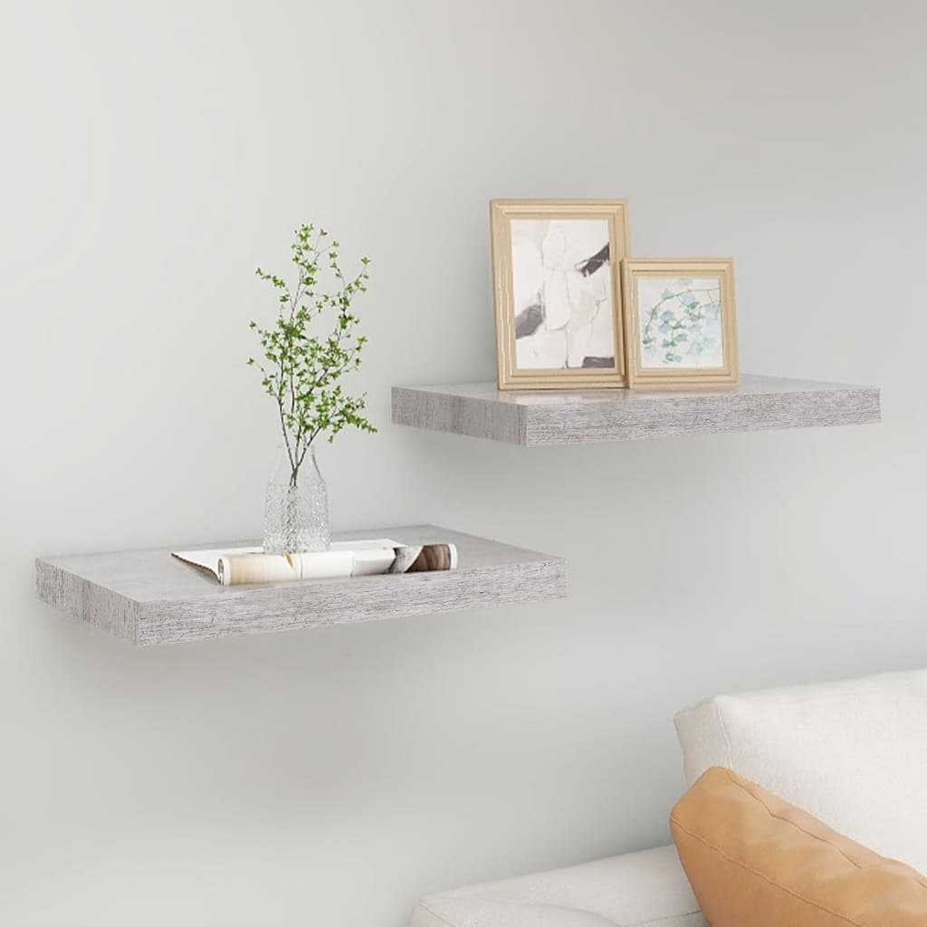 Boho Aesthetic vidaXL Floating Wall Shelves 2 pcs Concrete Gray 15.7"x9.1"x1.5" MDF | Biophilic Design Airbnb Decor Furniture 
