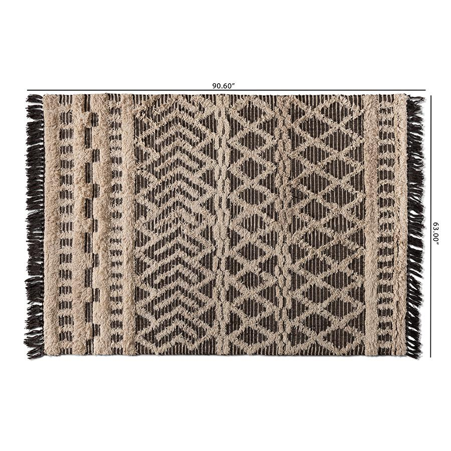 Boho Aesthetic Large Modern and Contemporary Ivory and Charcoal Handwoven Wool Area Rug | Biophilic Design Airbnb Decor Furniture 