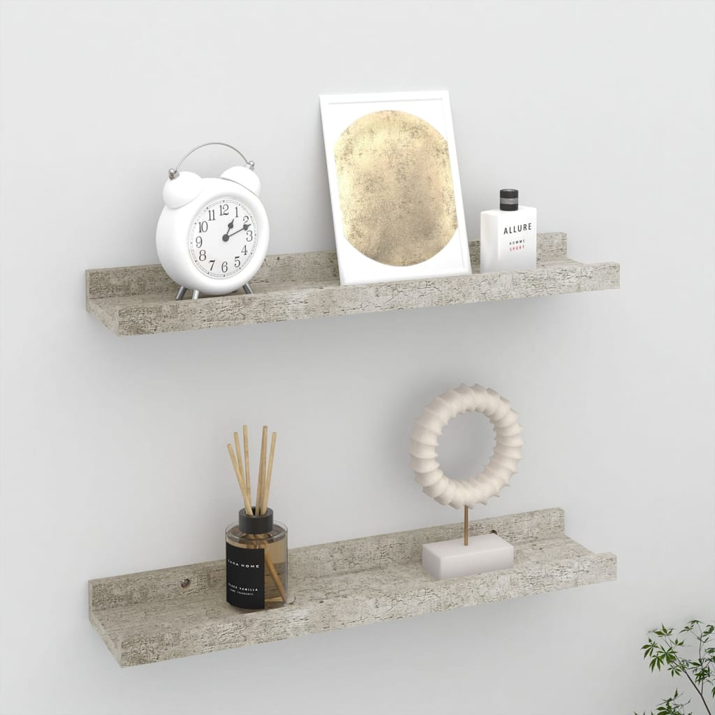 Boho Aesthetic vidaXL Wall Shelves 2 pcs Concrete Gray 15.7"x3.5"x1.2" | Biophilic Design Airbnb Decor Furniture 