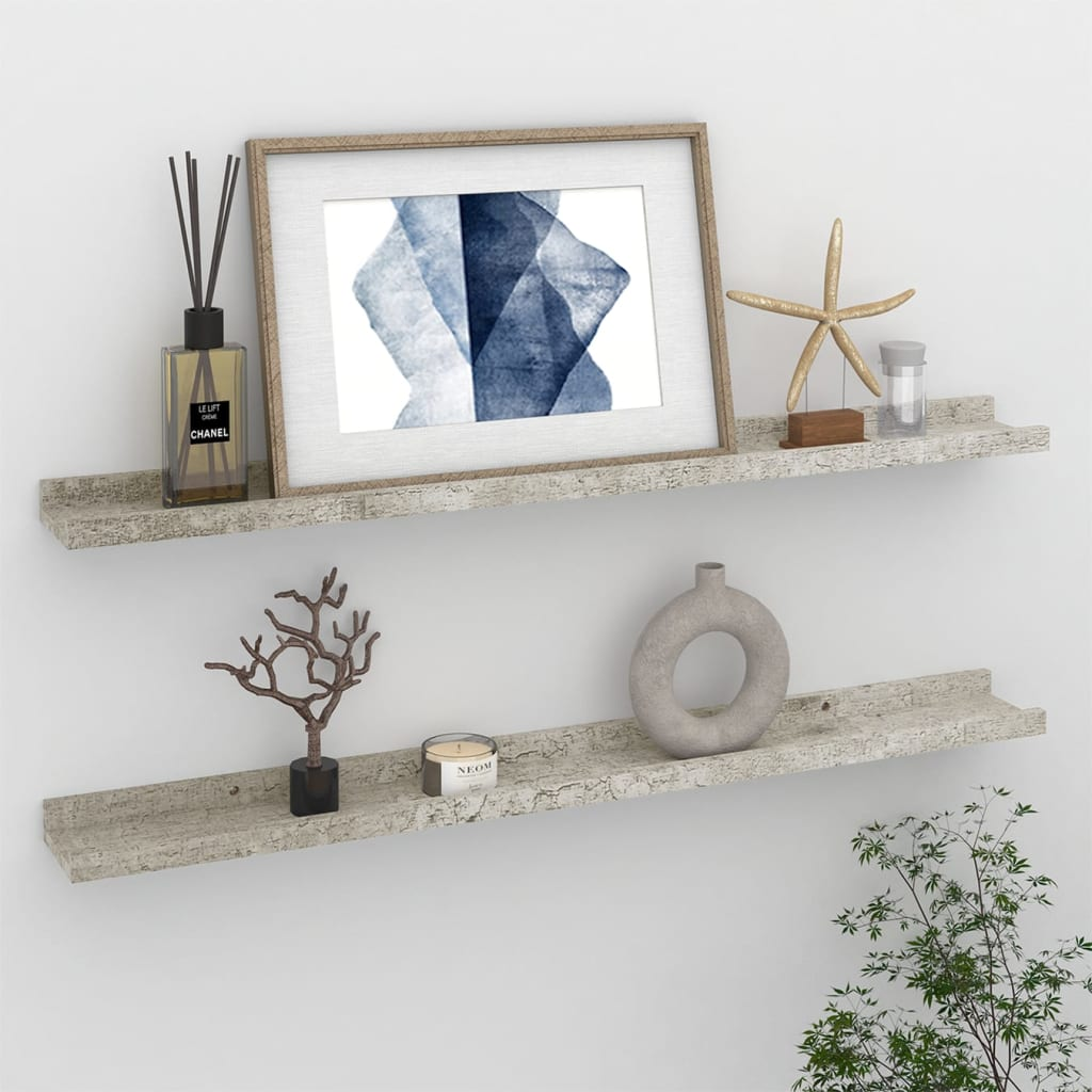 Boho Aesthetic vidaXL Wall Shelves 2 pcs Concrete Gray 31.5"x3.5"x1.2" | Biophilic Design Airbnb Decor Furniture 