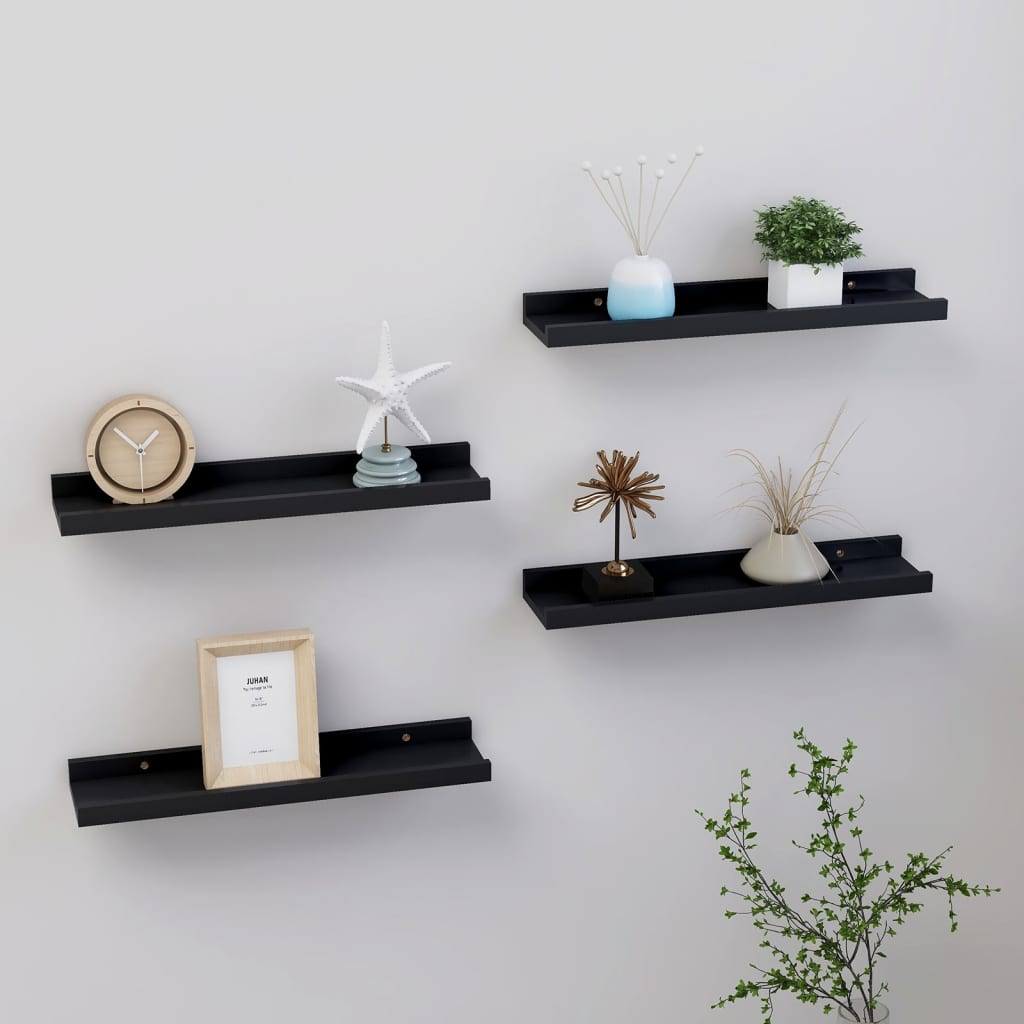 Boho Aesthetic vidaXL Wall Shelves 4 pcs Black 15.7"x3.5"x1.2" | Biophilic Design Airbnb Decor Furniture 