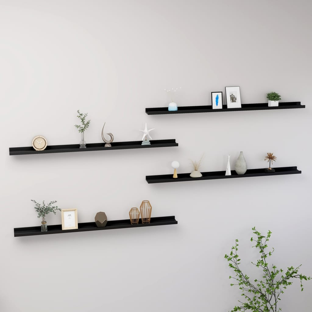 Boho Aesthetic vidaXL Wall Shelves 4 pcs Black 45.3"x3.5"x1.2" | Biophilic Design Airbnb Decor Furniture 