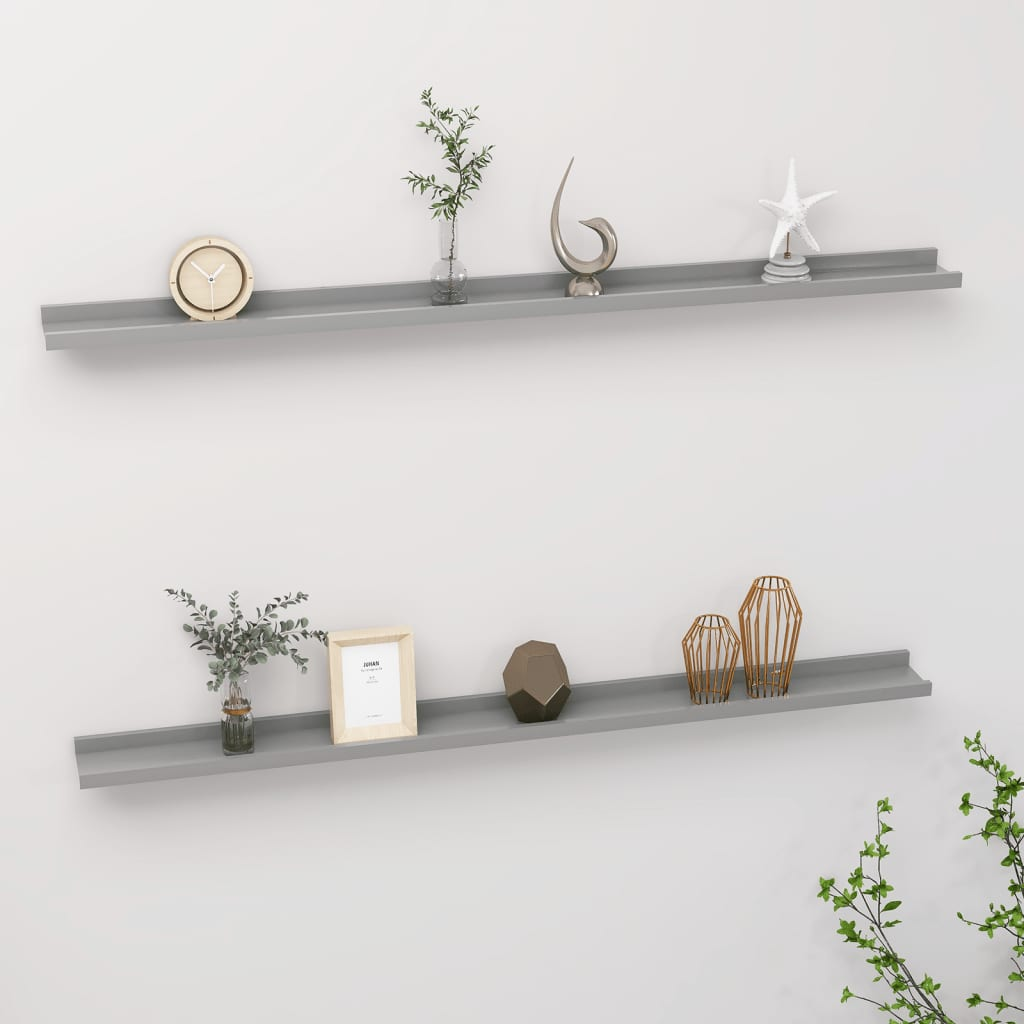 Boho Aesthetic vidaXL Wall Shelves 2 pcs Gray 45.3"x3.5"x1.2" | Biophilic Design Airbnb Decor Furniture 