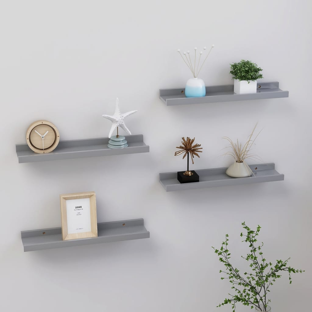 Boho Aesthetic vidaXL Wall Shelves 4 pcs Gray 15.7"x3.5"x1.2" | Biophilic Design Airbnb Decor Furniture 