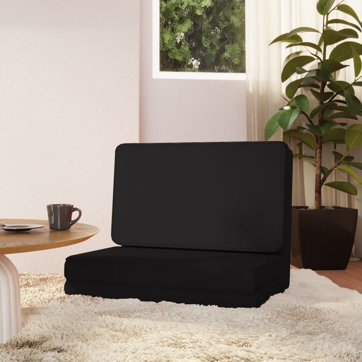 Boho Aesthetic Folding Lounge Floor Chair Black Faux Leather | Biophilic Design Airbnb Decor Furniture 