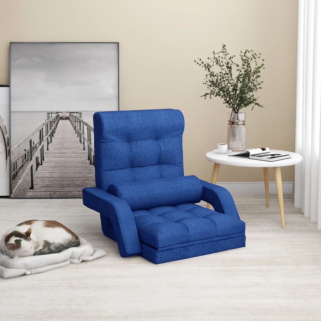 Boho Aesthetic Modern Lounge Folding Floor Chair with Bed Function Blue Fabric | Biophilic Design Airbnb Decor Furniture 