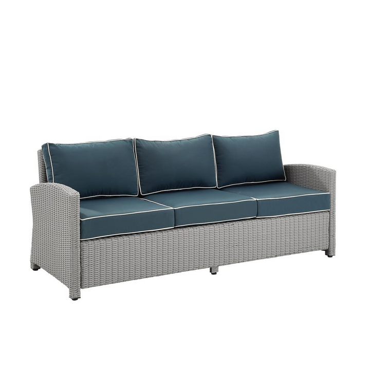 Boho Aesthetic Bradenton Outdoor Wicker Sofa Navy/Gray | Biophilic Design Airbnb Decor Furniture 