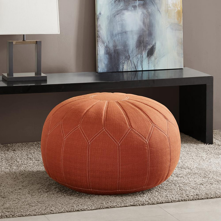 Boho Aesthetic Verona Round Luxury Pouf Ottoman | Biophilic Design Airbnb Decor Furniture 