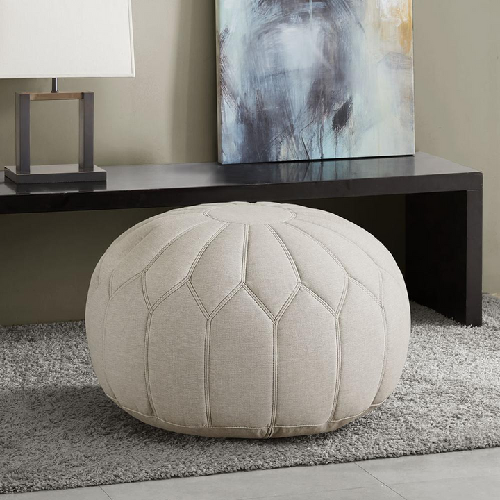 Boho Aesthetic Verona Round Luxury Pouf Ottoman | Biophilic Design Airbnb Decor Furniture 