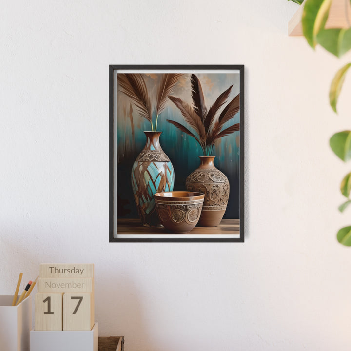 Boho Aesthetic Earthy Bowls Posters with Wooden Frame | Biophilic Design Airbnb Decor Furniture 