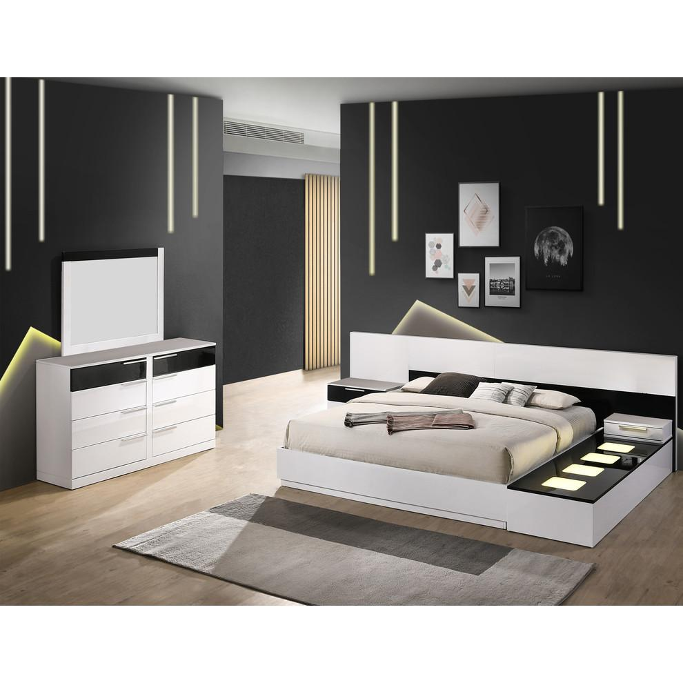 Boho Aesthetic Bahamas 6-Pc East King Platform Bedroom Set w/Module Platform Stand-White/Black | Biophilic Design Airbnb Decor Furniture 