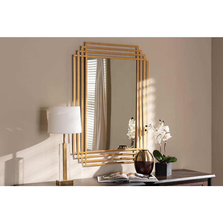 Boho Aesthetic Kalinda Art Deco Antique Gold Finished Rectangular Accent Wall Mirror | Biophilic Design Airbnb Decor Furniture 