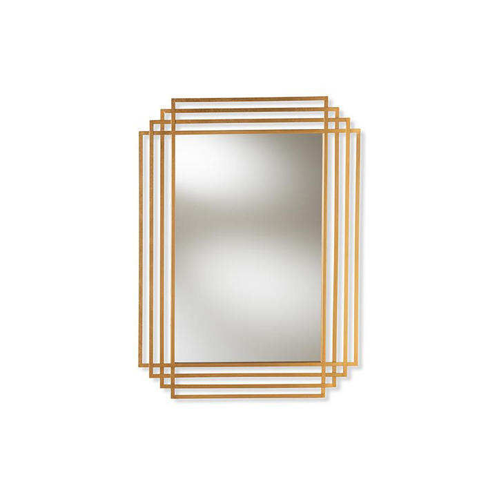 Boho Aesthetic Kalinda Art Deco Antique Gold Finished Rectangular Accent Wall Mirror | Biophilic Design Airbnb Decor Furniture 