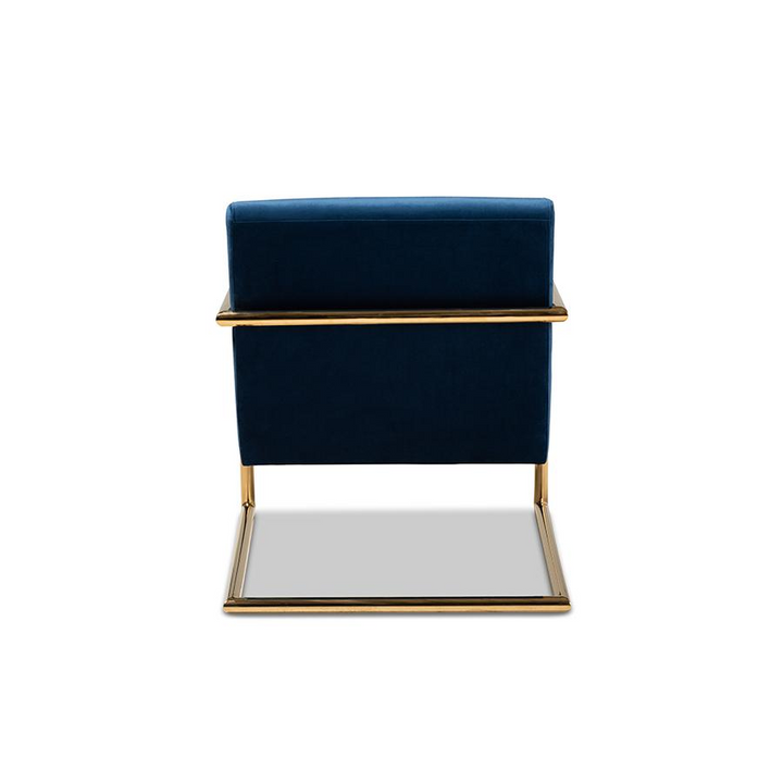 Boho Aesthetic Luxe Navy Blue Velvet Fabric Upholstered Gold Finished Metal Lounge Chair | Biophilic Design Airbnb Decor Furniture 