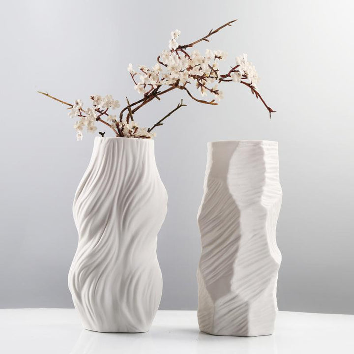 Boho Aesthetic White Ceramic Vase Ornament Flower Arrangement | Biophilic Design Airbnb Decor Furniture 