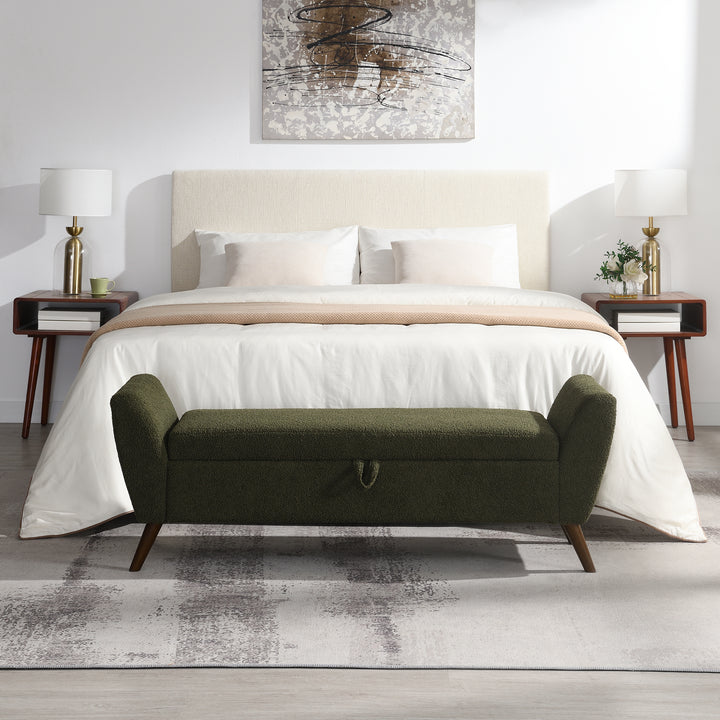 Buy farmhouse furniture Green Modern Storage Bench With Wood Legs - Modern Cottage Farmhouse Furniture