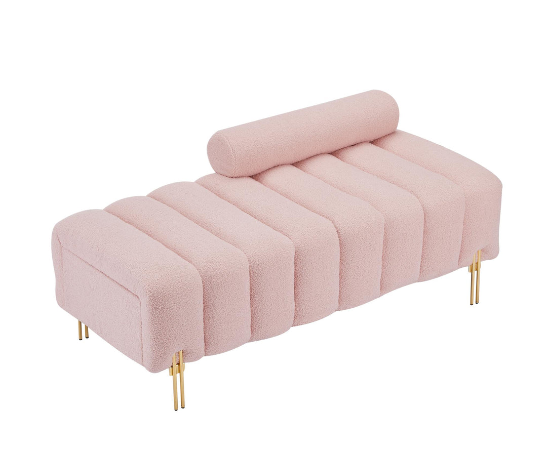 Boho Aesthetic Modern End of Bed Bench Upholstered Teddy Entryway Ottoman Bench Fuzzy Sofa Stool Footrest Window Bench with Gold Metal Legs for Bedroom Apartments | Biophilic Design Airbnb Decor Furniture 