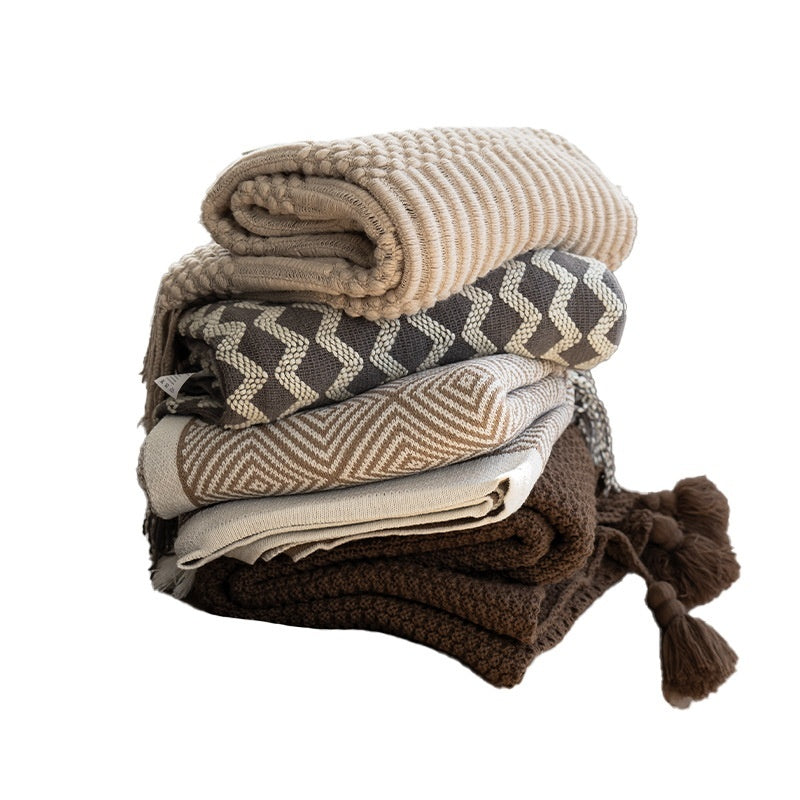 Buy farmhouse furniture Amberwood | Modern Farmhouse Cottage Tasseled Beige Throw Blanket - Modern Cottage Farmhouse Furniture