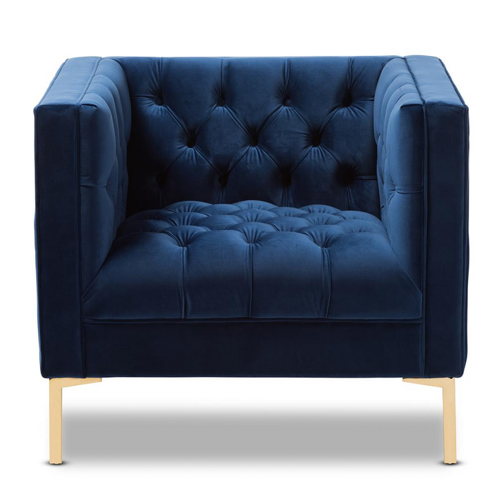 Boho Aesthetic Zanetta Luxe and Glamour Navy Velvet Upholstered Gold Finished Lounge Chair | Biophilic Design Airbnb Decor Furniture 