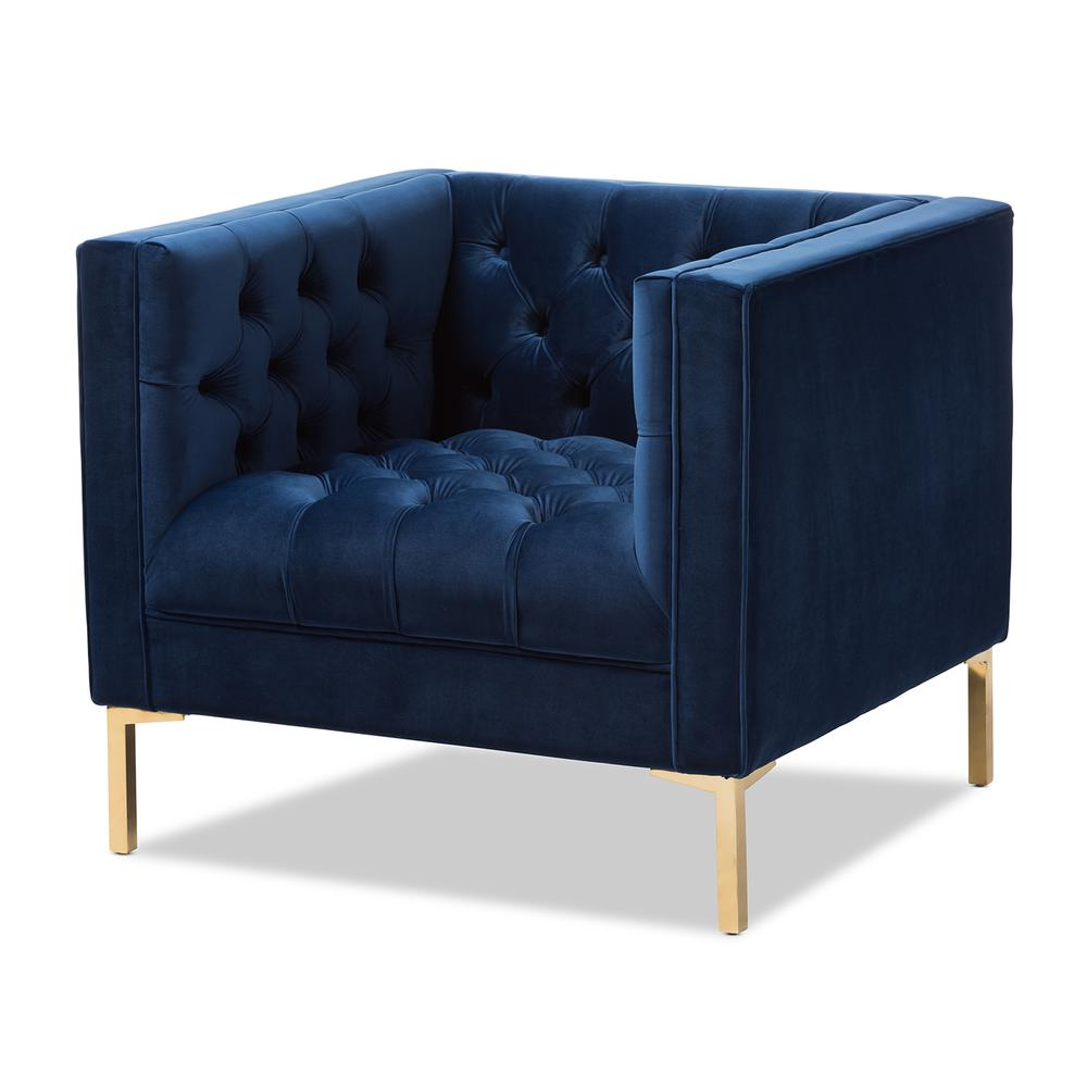 Boho Aesthetic Zanetta Luxe and Glamour Navy Velvet Upholstered Gold Finished Lounge Chair | Biophilic Design Airbnb Decor Furniture 